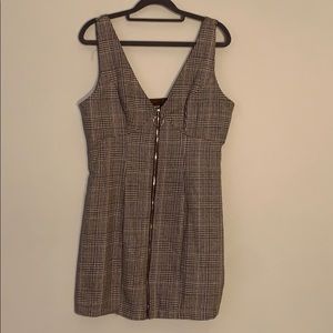 Brown plaid mini zip dress